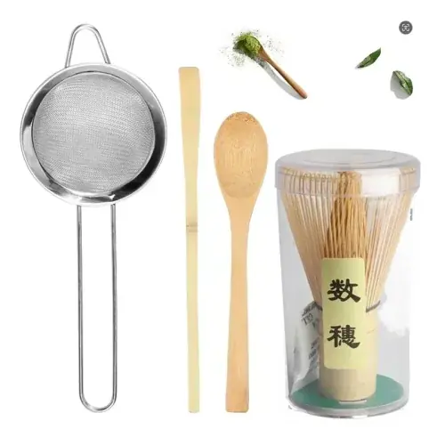Image de Ensemble de fouets Matcha en bambou fait à la main, cuillère à thé traditionnelle, passoire à thé pr...