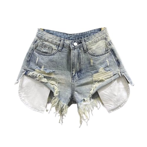 Image de Shorts en jean déchiré vintage taille haute pour femme
