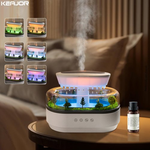Image of Natural Aroma Raindrop Ultrasonic Humidifier with Colorful LED Lights, White Noise & Essential Oil Diffusion for Serene Home Atmosphere