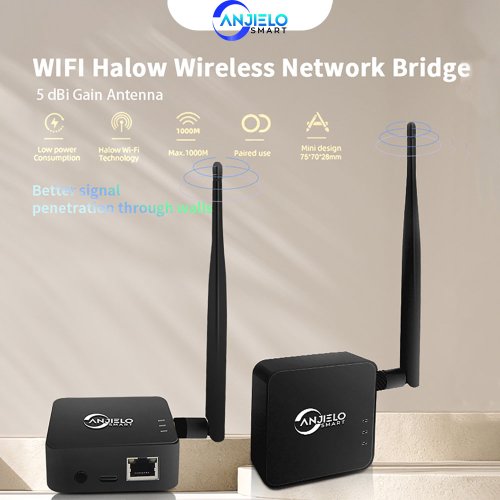Image of Anjielo Wi-Fi HaLow Bridge – 1km Long-Range Wireless Network Extender with Wall Penetration, Type-C Interface & 5dBi Antenna for Reliable Outdoor/Indoor Connectivity