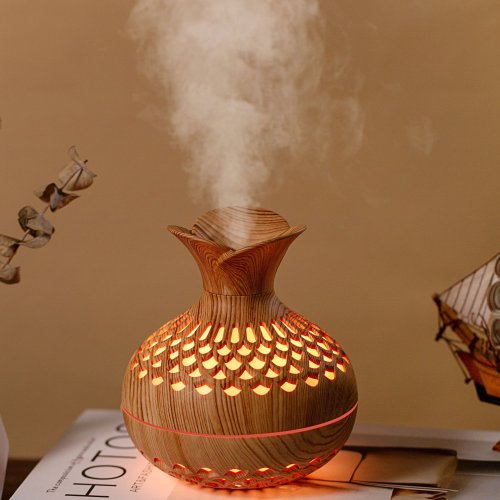 Imagen de Humidificador Ultrasónico con Diseño de Madera Natural, Difusor de Aceites Esenciales y Purificador de Aire con USB para Hogar y Dormitorio