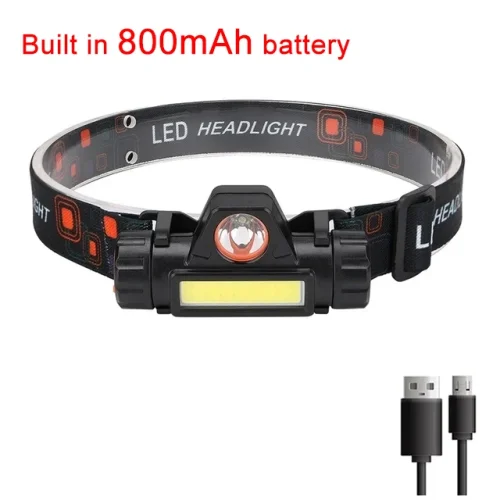 Imagen de Potente linterna frontal COB + LED 18650 2000MaH, recargable, resistente al agua, linterna de cabeza brillante para acampar y ciclismo