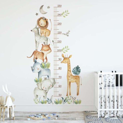 Image of Adorable Cartoon Animal Wall Stickers Growth Chart for Kids' Rooms – Waterproof, Removable PVC Height Ruler Decals for Nursery and Kindergarten Decor