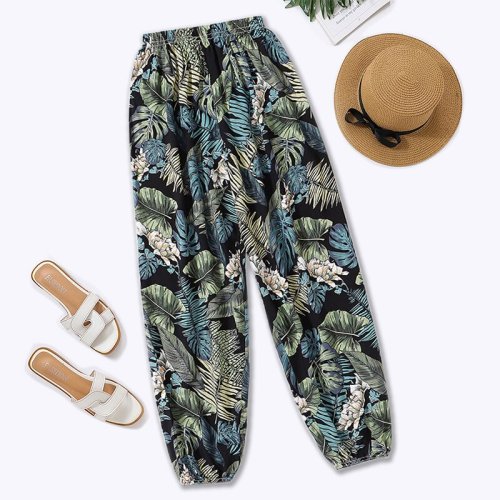 Image of Ultra-Soft Women's Loose Elastic Waist Harem Sweatpants for Summer Beach and Casual Wear