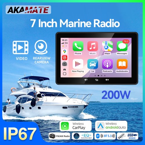 Bild von 7 zoll Marine Radio Drahtlose CarPlay Android Auto FM AM Radio Empfänger Wasserdicht für RV ATV UTV SPA RZR Stereo multimedia Player