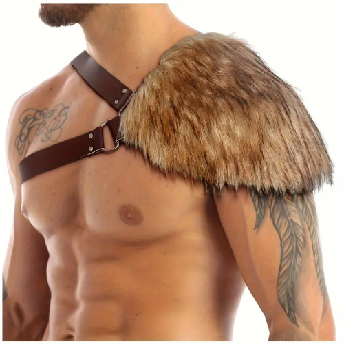 Zdjęcie Średniowieczny pas wikingów z futrzanej zbroją na ramionach – renesansowy rycerz, akcesoria do odgrywania ról ze skóry PU