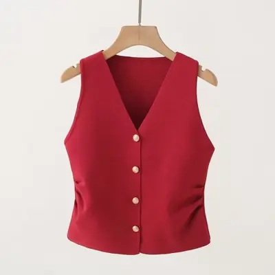 Image de Veste Tricot Sans Manches Col V - Tendance Printemps-Été 2025