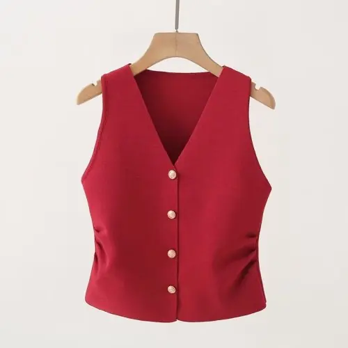 Image de Veste Tricot Sans Manches Col V - Tendance Printemps-Été 2025