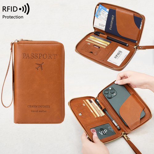 Bild von Stilvolle RFID-sichere Reisepasshülle mit integrierter Reisebrieftasche, Kartenfächern und praktischer Handschlaufe – Multifunktionale Geldbörse für sicheren und bequemen Urlaub