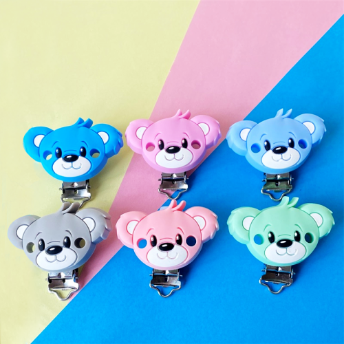 Image of Natural Silicone Bear Pacifier Clips with DIY Teething Beads – Safe Baby Teether Necklace & Nursing Accessory Set