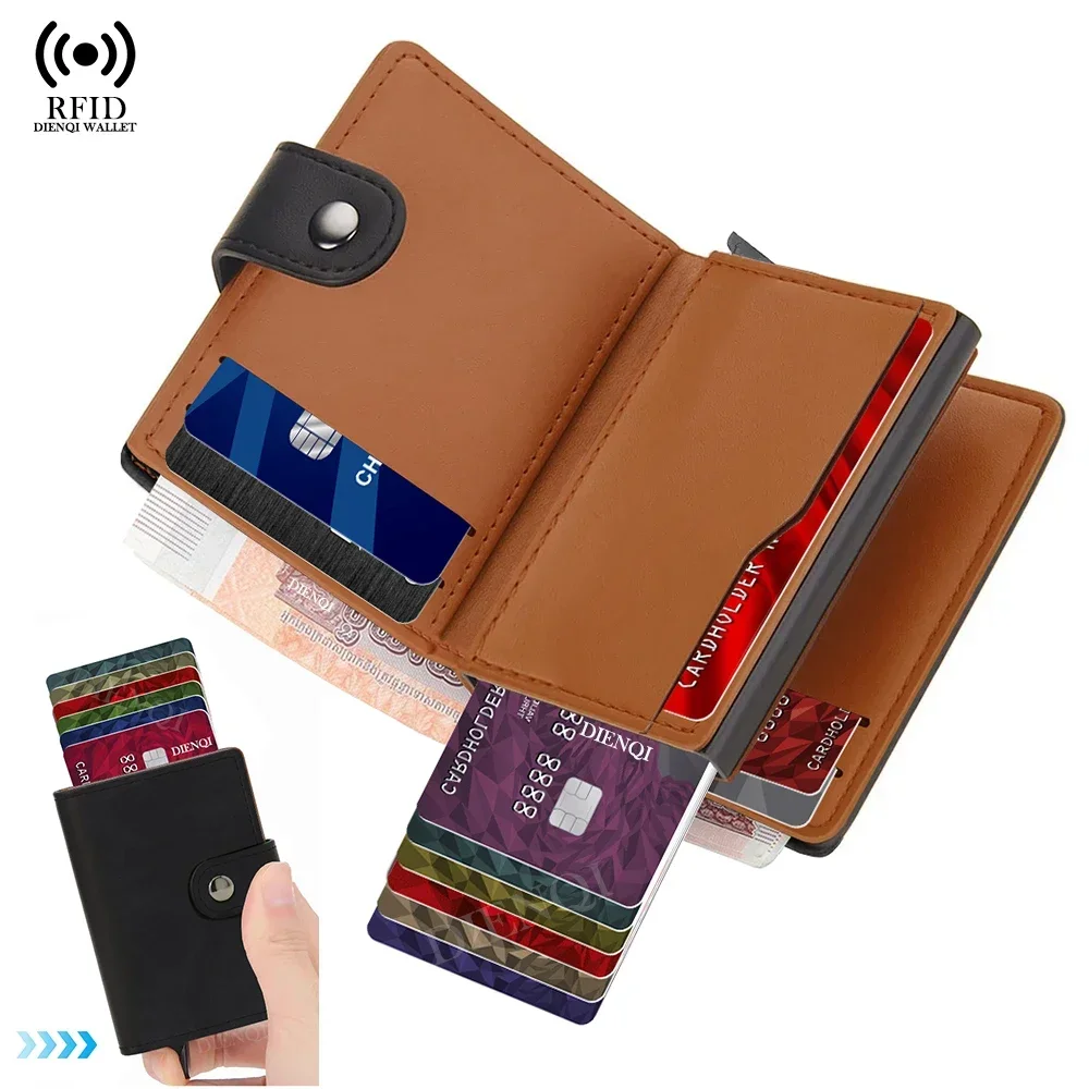 Afbeelding van Elegante RFID-blokkerende portemonnee van PU-leer – luxe creditcardhouder voor heren en dames, compacte korte portefeuille met ID- en bankkaarthouders