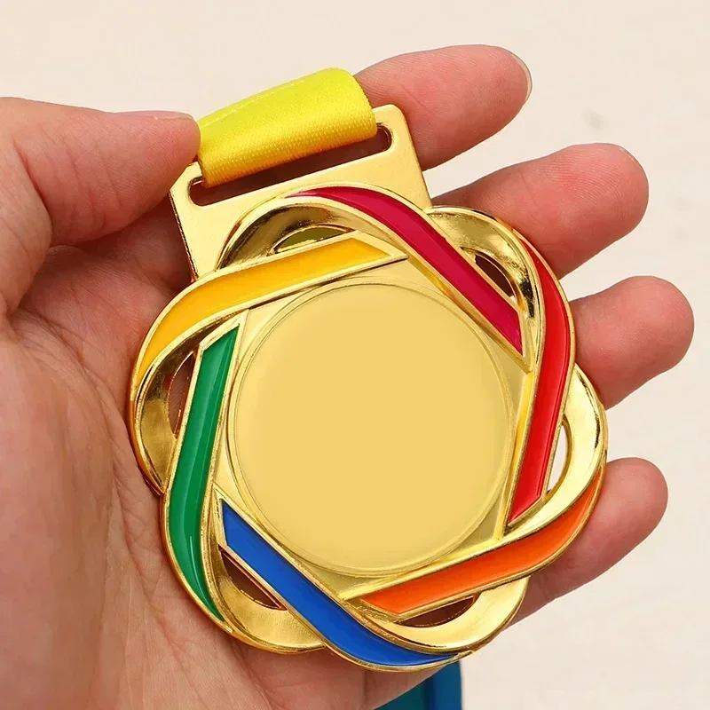 Imagen de Medallas en blanco Medalla de color de cuerda de cáñamo con cinta de color Medalla de color dorado, plateado y cobre adecuada para varias competiciones de recuerdo