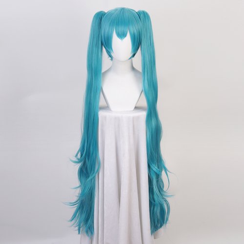 Imagen de Peluca de Cosplay Verde Rizada de 120 cm con Coletas Extraíbles