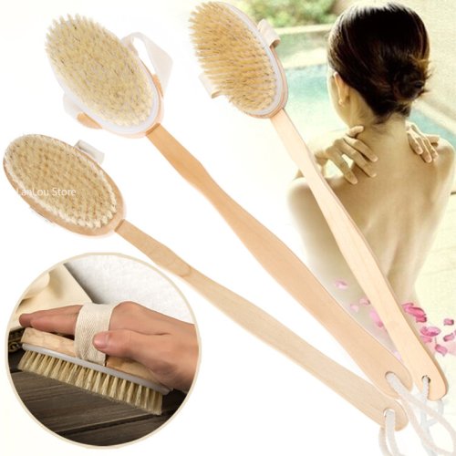 Afbeelding van Houten Lichaamsborstel met Lange Steel – Exfoliërend & Massage Effect