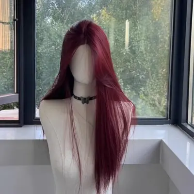 Image de Perruque Rouge Longue et Lisse en Dentelle