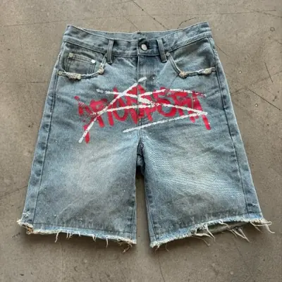 Image de Y2K Graffiti Jorts - Shorts en Denim Strass Tendance