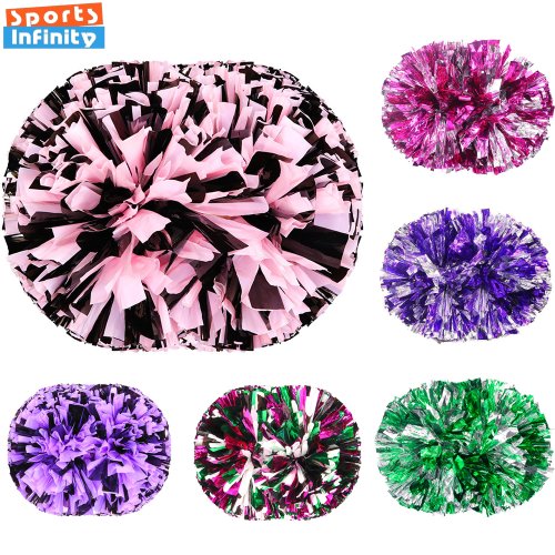 Bild von Bunte Cheerleading Pompons mit Griff – Große Tanzpompons in Silber, Rot, Gelb und Blau als Handpompons für Frauen, Mädchen und Kinder