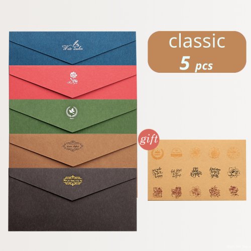 Image de Enveloppes Vintage avec Autocollants - Lot de 5