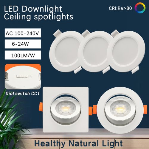 Afbeelding van 6 stks Verzonken Ronde Vierkante Wijzerplaat Swich CCT LED Spot Downlight 6 W 20 W AC100-240V 3000 K 4000 K 6500 K Plafondlamp voor Foyer Thuis