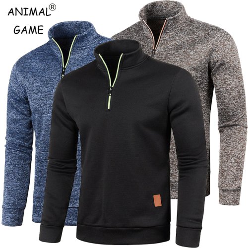 Bild von Herren Herbst Sweatshirt mit Halb-Reißverschluss – Lange Ärmel, Einfarbig, Rollkragen, Warme Streetwear Jacke für Winter und Sport
