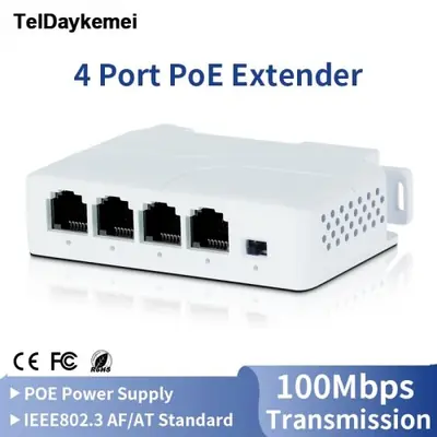 Image de Extension PoE 4 Ports 100Mbps - Alimentation et Données en Un Seul Câble
