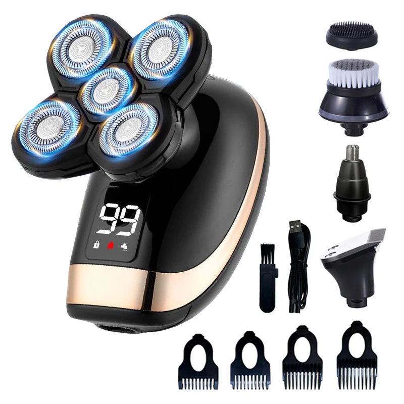 Immagine di Rasoio Elettrico 5 in 1 Ricaricabile per Uomo – Macchina da Barba Impermeabile con Taglio Wet & Dry, Ricarica Rapida e Doppio Uso