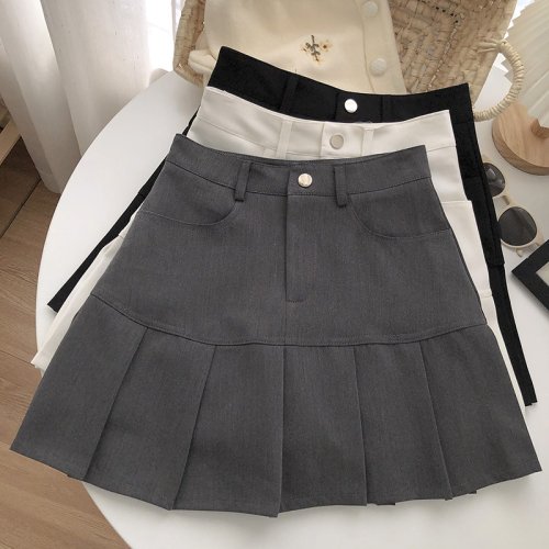 Bild von Y2K Vintage Hohe Taille Gefalteter Rock für Frauen – College-Stil, Uniform-Look, Mini-Rock im Koreanischen Streetwear-Design, Schlanker A-Linienrock