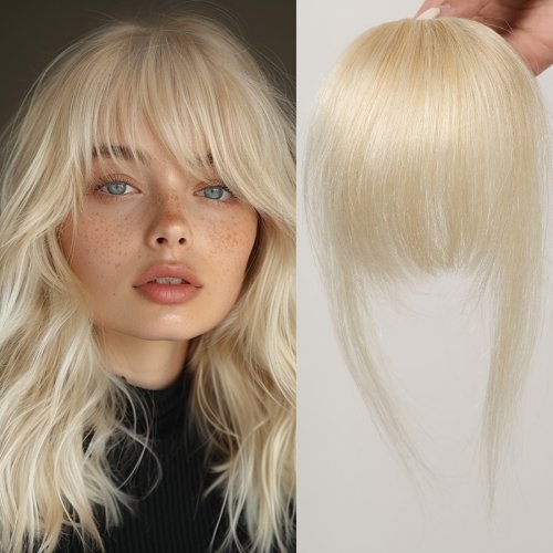 Bild von 100 echthaar Pony Clips in Air Fringe Bangs Haarteil für Frauen – Platinblond Remy Echthaar, 4-5 Zoll Haarverlängerung mit natürlicher Volumenoptik