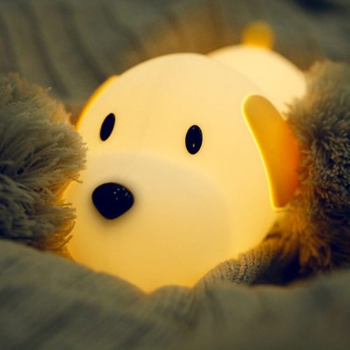 Image of Adorable Rechargeable Silicone Puppy Night Light with Touch Sensor, 2-Color Dimmable Glow, Timer Function – Perfect Soft-Light Lamp for Kids' Rooms and Babies