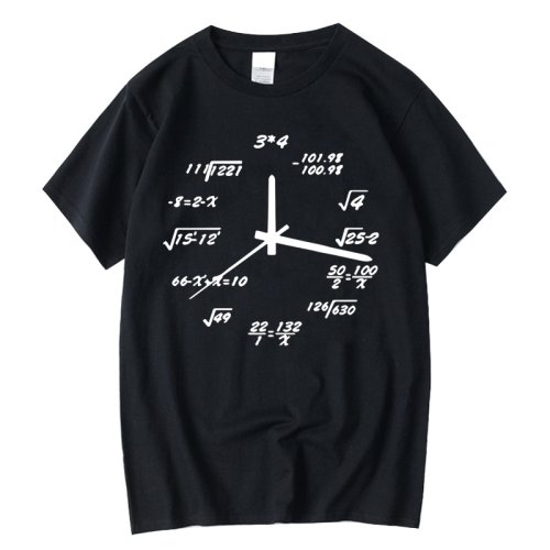 Immagine di T-Shirt Uomo in Cotone Puro 100% con Stampa Matematica Divertente e Orologio - Modello Casual Estivo Allentato a Maniche Corte