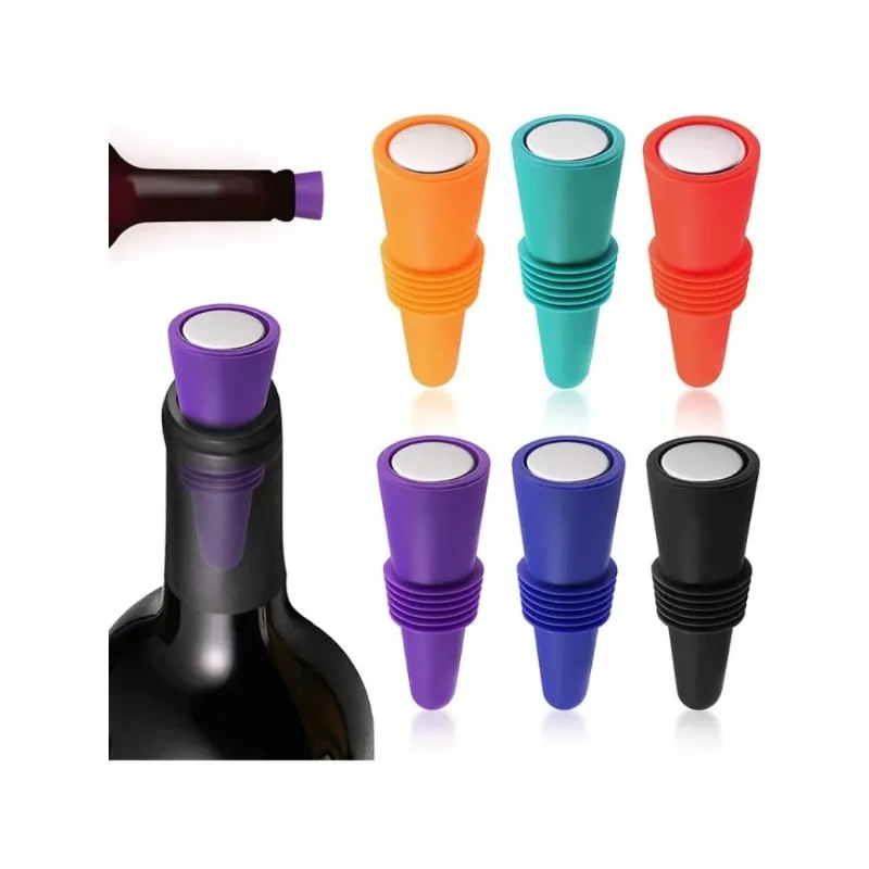 Imagen de Juego de Tapones de Silicona para Botellas de Vino, Whisky, Champán y Cerveza – Accesorios A Prueba de Fugas con Diseño Ergonómico para Conservar el Sabor y la Frescura