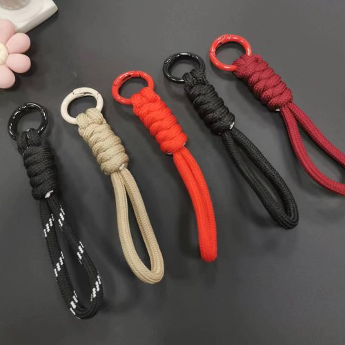 Zdjęcie 12cm Paracord pleciony tkany brelok lina na nadgarstek etui na telefon Anti-lost liny pasek breloczek taktyczne narzędzie survivalowe klamra do plecaka