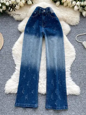 Image de Jeans Femme Haute Taille Dégradé avec Poches Diamant