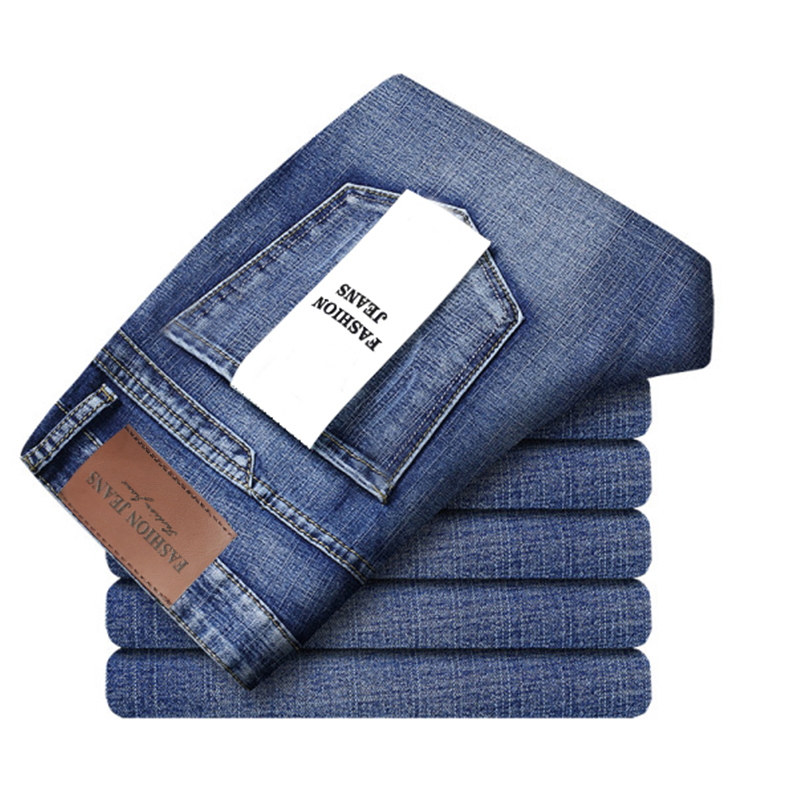 Bild von Business-Herrenjeans, lässig, gerade, Stretch, modisch, klassisch, blau, Arbeits-Denim-Hose, männlich, WTHINLEE Markenkleidung, Größe 28–40