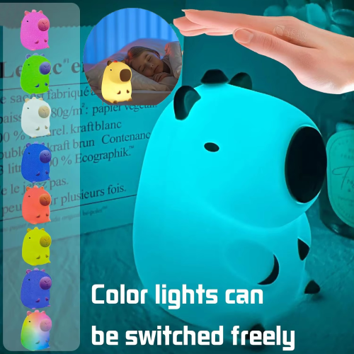 Image of Adorable Capybara LED Night Light for Kids – 7-Color Touch-Controlled Cartoon Silicone Bedside Lamp, Perfect Sleep Aid and Birthday Gift for Children's Room