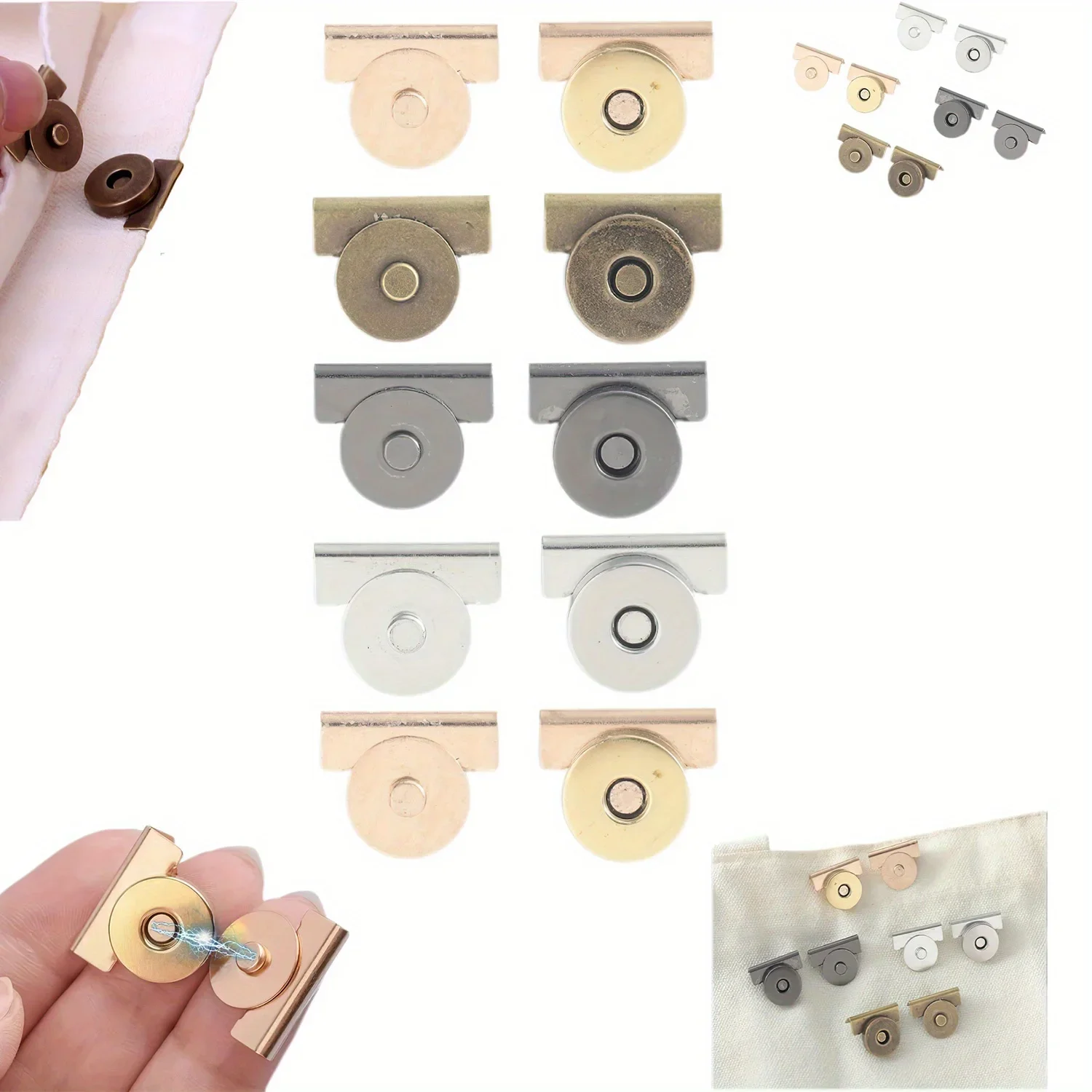 Immagine di 5 Paia di Bottoni Automatici in Metallo con Fibbia Magnetica senza Cuciture per Borse Tote, Abbigliamento e Artigianato Fai da Te - Clip Magnetiche per Accessori di Moda