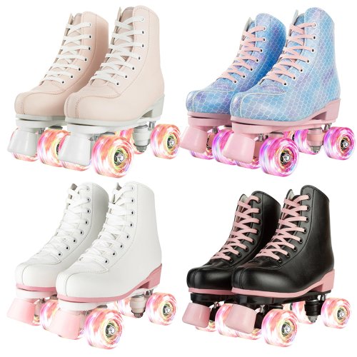 Imagen de Patines Cuádruples para Mujeres y Niñas, Talla 32-40, con Luces Parpadeantes, 4 Ruedas, Ideales para Principiantes, Patinaje al Aire Libre y Entrenamiento