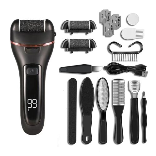Image of Natural Foot Care Solution: Professional Electric Callus Remover with Rechargeable Pedicure Grinder and 3-Head Skin Exfoliator for Smooth, Healthy Feet
