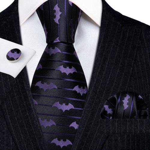 Bild von Elegante Fledermaus-Krawatte Set für Herren – Schwarz mit Streifen