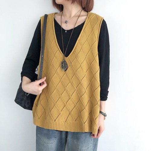 Image de Pull Col V Femme Coton Émaillé - Style Décontracté Automne