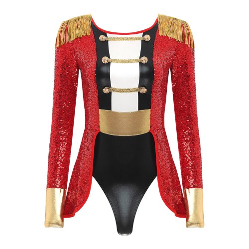 Zdjęcie Damski Kostium Cyrkowy Direktor Kaskaderski Magik Upiornik Lew Tamer Halloween Cosplay Gimnastyka Prowadzący Showman Spódniczka Trykot Body Kombinezon