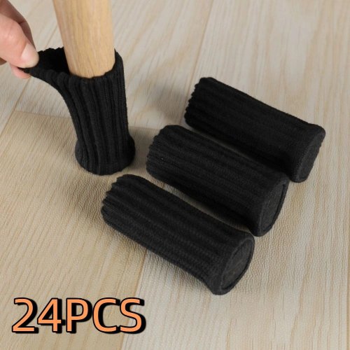 Image of 24-Pack Natural Cotton Knitted Furniture Leg Covers with Felt Base – Silent, Wear-Resistant, Elastic Floor Protectors for Chairs, Tables, and More