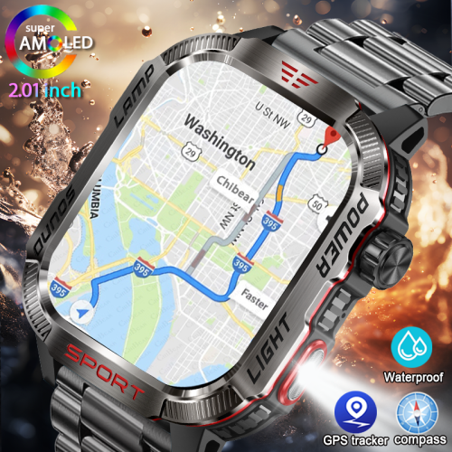 Afbeelding van Militaire GPS Smartwatch voor Mannen met Zaklamp, Kompas en Waterdichte Outdoor Sport Tracker met Bluetooth Oproep en 600mAh Batterij