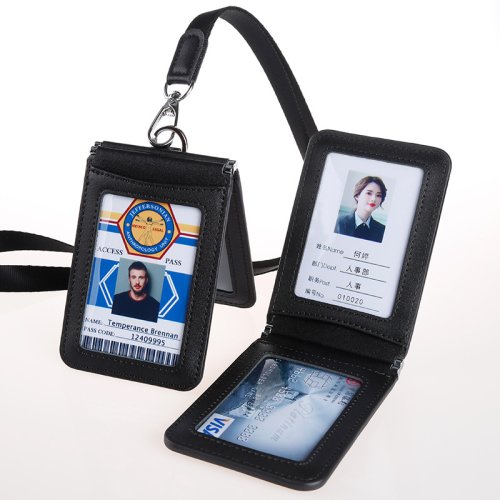 Image of Premium Genuine Leather ID Card Holder with Clear Window, Badge Case, Credit Card Clip & Accessory Set for Work, School, and Daily Use