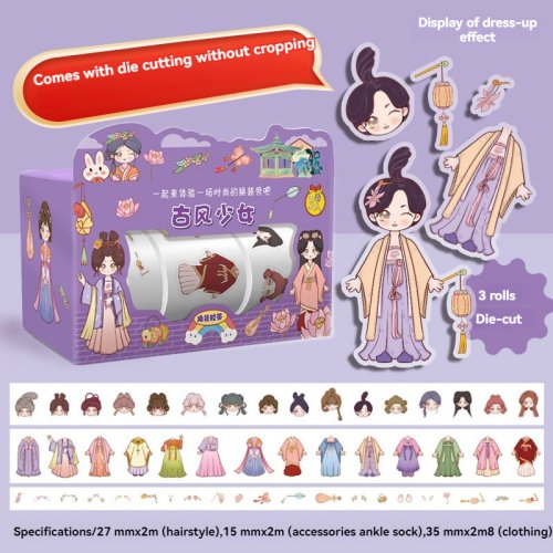 Bild von Süße Prinzessin Dress-Up Aufkleber Set für Mädchen – Cartoon Waschitape mit Kleidung und Charakteren, Dekoration für Handbuch und Geschenk zur Weihnachtszeit