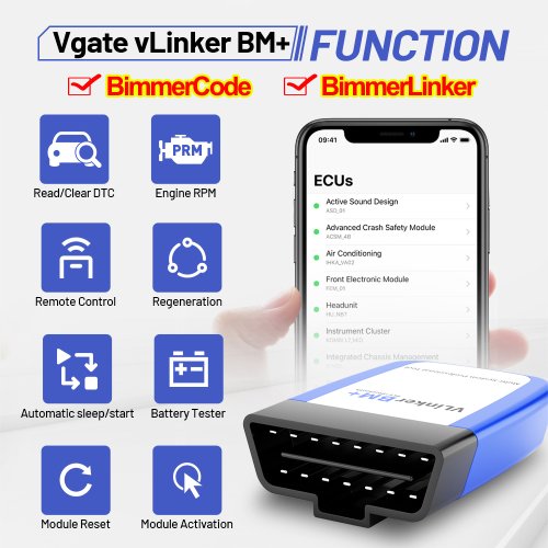 Imagen de Vgate-herramienta de diagnóstico automático vLinker BM + ELM327 V2.2 BT 4,0 wifi para BMW, escáner OBD 2 OBD2, ELM 327 ODB2