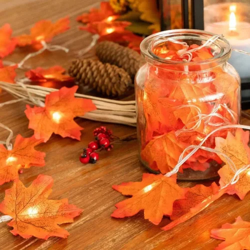 Bild von 1PC Maple Leaf String Lichter 10/20/40 LED Lichter Batterie Betrieben Wasserdicht Für Halloween Outdoor Herbst Thanksgiving decor