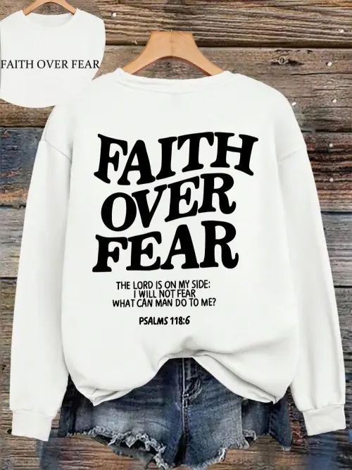 Image de Sweat à Capuche Femme 'Faith Over Fear' - Confort & Style