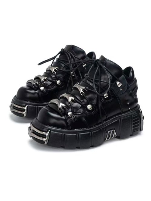 Afbeelding van Stijlvolle Vrouwen Sneakers met Punk- en Gothic Look, Hoge Hak van 6 cm, Platform, Metalen Decoratie en Vetersluiting