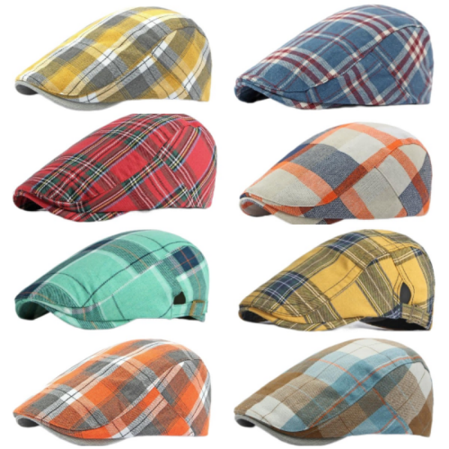 Imagen de Primavera Verano dopamina boina a cuadros lengua de pato sombrero hacia adelante visera de estilo británico sombreros de verano para mujeres hombres sombreros de sol sombrero de papá regalo
